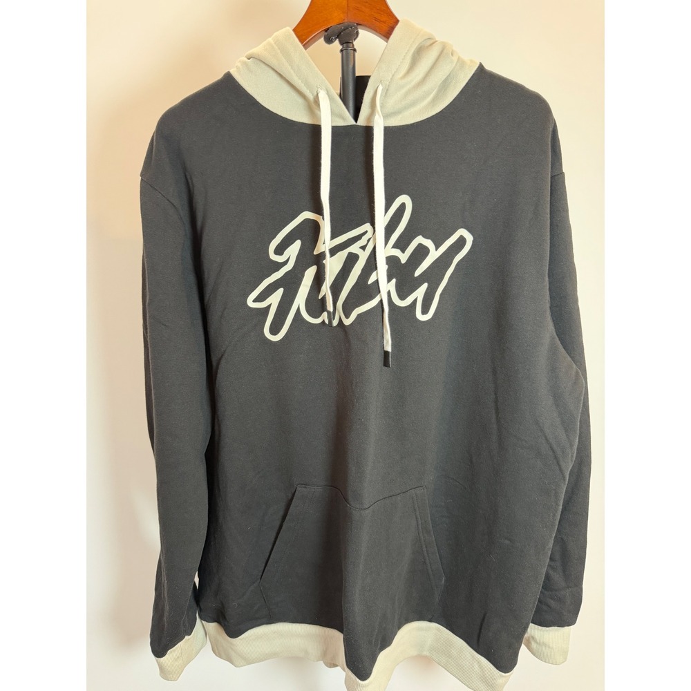 Fubu Script Logo Two Tone Hoodie Mens Black Grey Pullover Sweatshirt